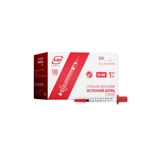 Шприц інсуліновий MedPlast 1мл з інтегр. голкою, U40 (30G 0,3х8 мм): 1 шт.