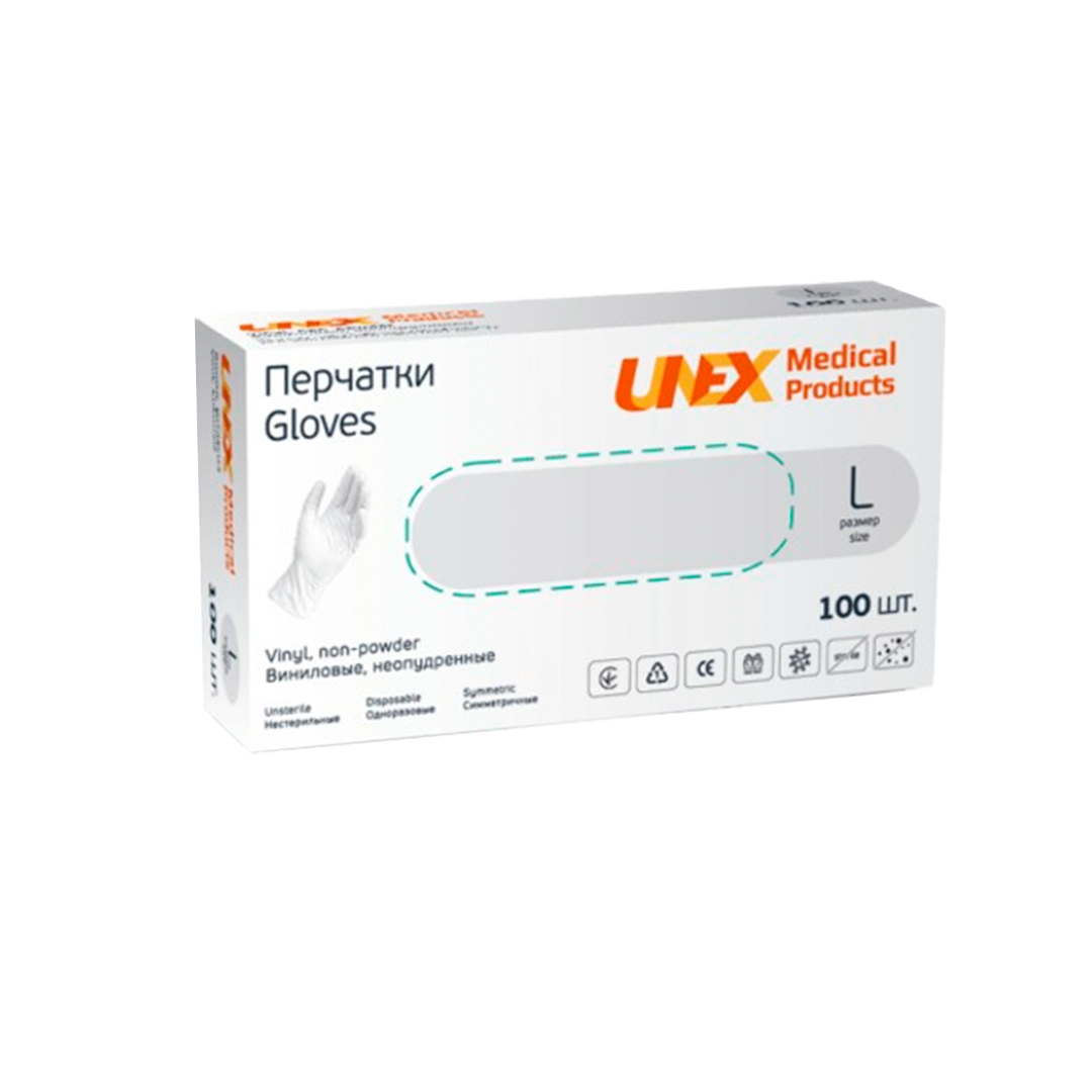 Перчатки виниловые UNEX н/о н/с прозрачные (100 шт.): S - M - L 