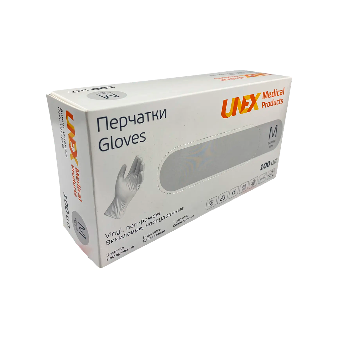Перчатки виниловые UNEX н/о н/с прозрачные (100 шт.): S - M - L 