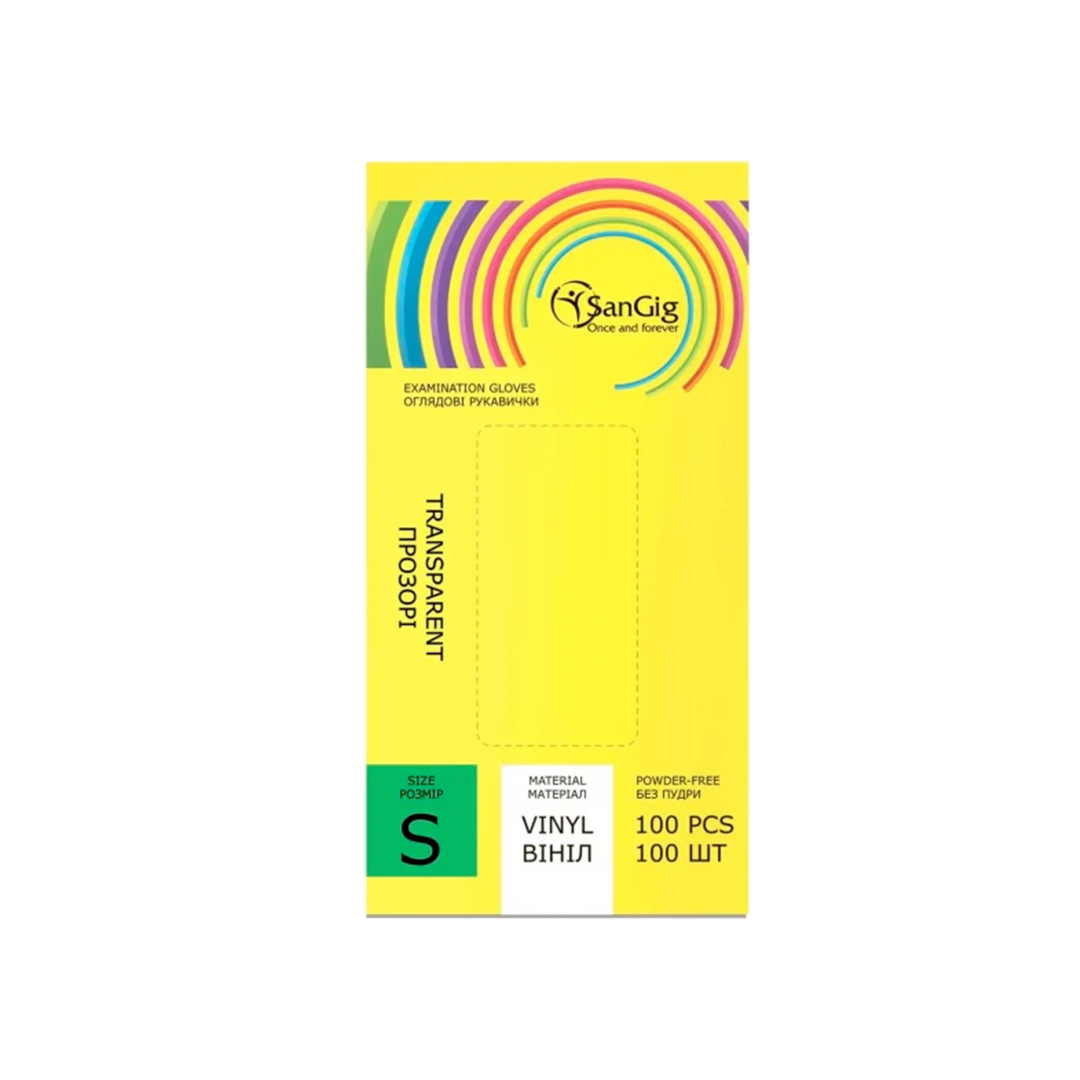 Перчатки виниловые SanGig прозрачные (100 шт.): S - M - L - 219,24₴